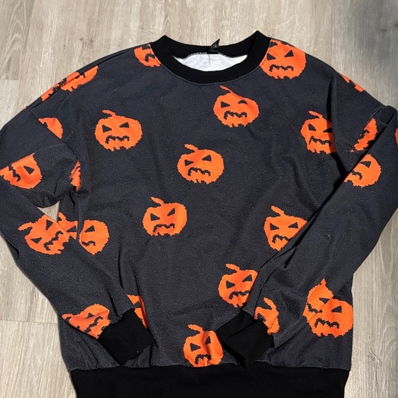 Halloween Pumpkin Pattern Sweater - Black and Orange-washfade - Picture 1 of 1